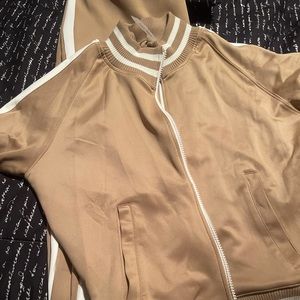 Tan and white 2 piece jogger set